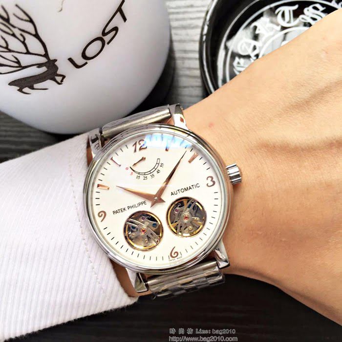 百達翡麗PATEK PHILPPE 獨特雙飛輪設計 頂級316精鋼表殼錶帶 全自動機械機芯 精品男士腕表  wssb4667
